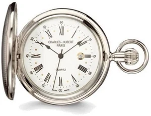 Charles Hubert Chrome Finish Brass Striped Pocket Watch - Picture 1 of 4
