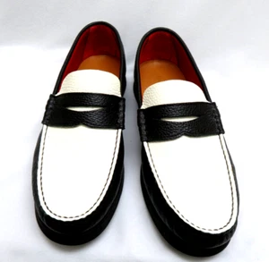 Oliver Cabell Mens Black & White Italian Leather Penny Loafer Shoes Size 10M /43 - Picture 1 of 8
