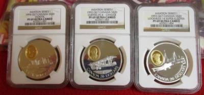 1992, 1993, 1994 - Canada $20 .925 Aviation Series #1 24KT .999 Silver NGC PF69  - Image 1 of 4