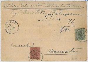ITALIA REGNO:  storia postale - BUSTA ASSICURATA da Recanati a Macerata - 1899 - Picture 1 of 1