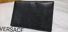 Versace Classic Logo Letter Card Case Black Leather Business Holder