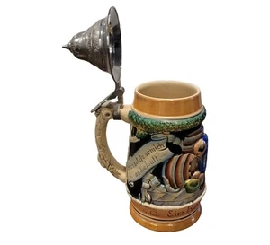 Vintage Deckelbier Stein Westdeutschland Ein Rausch Bier trinken und fliegen lernen - Bild 1 von 24