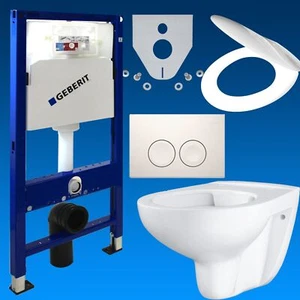 Geberit Vorwandelement + Grohe Tiefspül WC spülrandlos Delta 25 WC Sitz WC Set - Bild 1 von 7