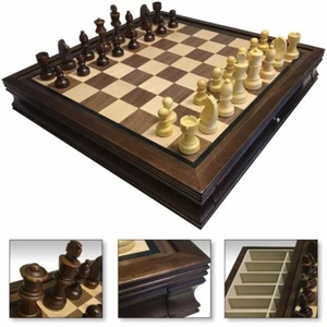 Chess Set Board Game 19" Large Deluxe w/ Drawer Storage Box Walnut Wood 1208M - Picture 1 of 5