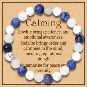 Calming Natural Sodalite & Rock Crystal Healing Bracelet, 8mm Gemstone Beads - Picture 1 of 5