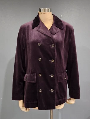 Vintage Y2k LIZ CLAIBORNE SPORT Purple Velour Velvet Double Breasted Jacket M - Image 1 of 4