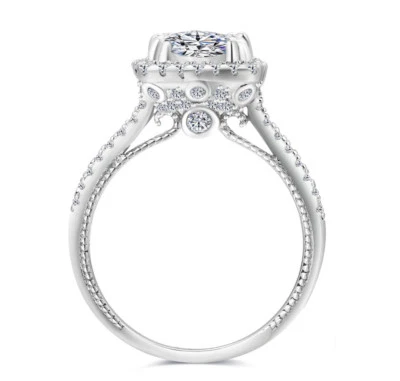 925 Sterling Silver 2 Carat Square Diamond Created Wedding Engagement Ring R173 - Image 1 of 4