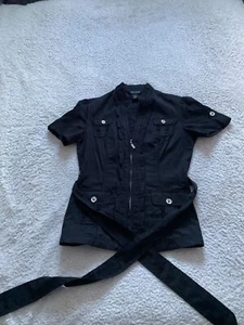 White House Black Market Women Short Sleeve Belted Henley T-Shirt Black Size 00 - Picture 1 of 10