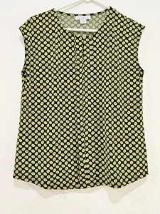 Liz Claiborne Women's Yellow Polka Dots Sleeveless Blouse Bold Church Medium - Picture 1 of 6