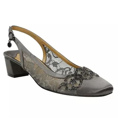 Bomba de satén J. Renee Falece gris encaje, puntera cuadrada, plantilla de espuma viscoelástica talla 8,5 Foto 1 de 4