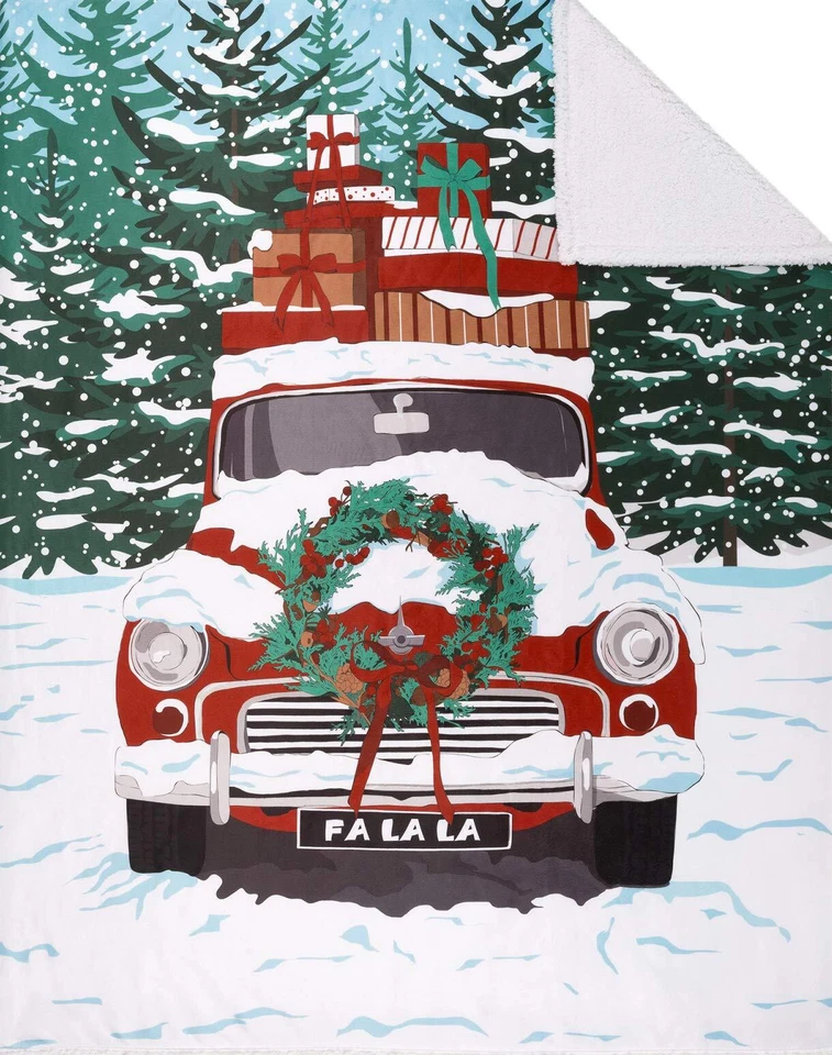 Velvet Plush to Sherpa Reversible Holiday Truck Throw Blanket, 1 Each - Image 1 of 1