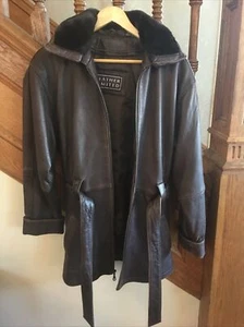 Wilson Real Leather Women Coat Size Small Fur Collar Belted - Picture 1 of 5