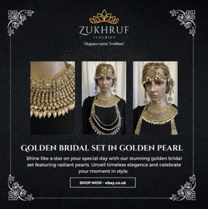 Asian Bridal Party Wear Necklace Set Golden Pearl Earrings Tikka Indian - Picture 1 of 22