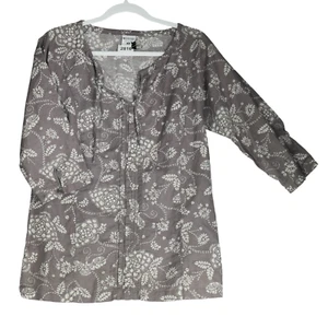 Columbia Gray Peasant Blouse Top Womens Size M Linen Cotton Blend Pintuck - Picture 1 of 9