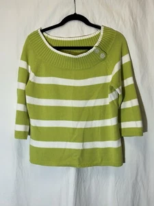 Simply Vera Vera Wang Sweater Line Green With White Stripe K25 - Picture 1 of 5