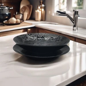 Pier One Bowl and One Salad Plate Setting Black Grapes and Leaves Pattern Japan - Picture 1 of 10