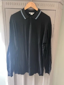 John Smedley Long Sleeved Polo Mod 100% Cotton XL Black With Blue +White Tipping - Picture 1 of 9