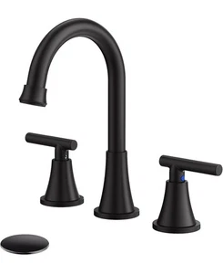 Bathroom Faucets for Sink 3 Hole, Hurran Black& Chrome Faucet with Pop-up Drain - Picture 1 of 11