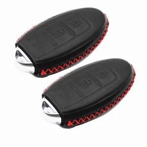 2Pcs Black Leather For Nissan Sentra Murano Versa Infiniti 3 Buttons Key Fob - Picture 1 of 4