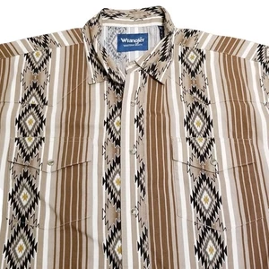 Wrangler Western Shirt Men's Size XL Pearl Snap Aztec Navajo Brown Tan Vintage - Picture 1 of 5