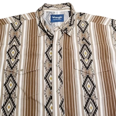 Wrangler Western Shirt Men's Size XL Pearl Snap Aztec Navajo Brown Tan Vintage - Image 1 of 4