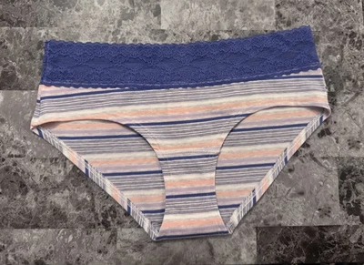 NWT VICTORIA'S SECRET SMALL BLUE ORANGE STRIPE LACE BAND RARE HIPHUGGER PANTIES - Image 1 of 3