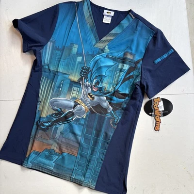 Batman Cherokee Scrubs Tooniforms DC Mens V Neck Top TF700 Men’s XS Navy - Image 1 of 4