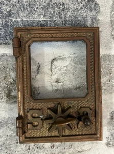 Vintage 1900 AM P. O. Equip Co. Post Office Mailbox Door Brass Glass Star Combo - Picture 1 of 7