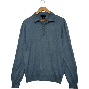 Suéter Banana Republic Para Hombre Grande Azul Seda Cachemira Cuarto Cremallera Ligero - Imagen 1 de 14