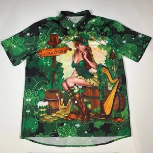 HARDADDY Leprechaun Girl St Patrick's Day Hawaiian Camp Shirt Large - Picture 1 of 7