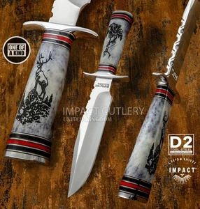 Modell # 5770 Impact Cutlery Custom Bowiemesser mit graviertem Kamelknochen | D2 - Bild 1 von 12