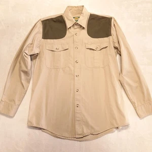 Cabelas Mens Long Sleeve Shooting Shirt Large-Tall Beige Khaki Chest Pockets - Picture 1 of 9