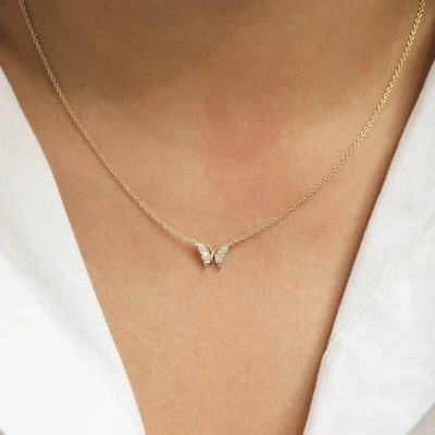1 Ct Round Simulated Diamond Butterfly Pendant Necklace 14K Yellow Gold Plated - Image 1 of 4