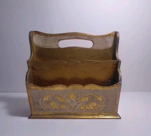Vintage Gold Gilt Wood Desk Mail Letter Holder Caddy Hollywood Regency 8.5"L - Picture 1 of 9