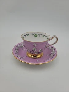 Nuevo Chelsea Fine Bone China "Maytime" púrpura floral adorno dorado taza de té y platillo  - Imagen 1 de 12