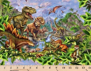Jurassic Journey Dinosaur Scenic 29768 X Fabric By half yard - Picture 1 of 2