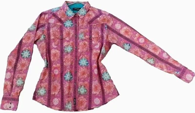 Mujer Wrangler Rosa Abotonada Talla Pequeña Boho Show Girl Manga Larga Foto 1 de 4