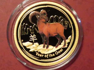 Australia. 2015 1/4oz Gold ($25).. Lunar Year of Goat - Coloured Proof.. Cased - Imagen 1 de 5
