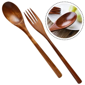 Wooden Fork and Spoon Large Salad Serving Dessert Spoons Small Forks Appetizers - Bild 1 von 12