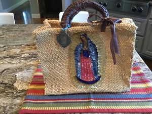 Borsa a mano vintage paglia bambù arte popolare cottage nucleo Nostra Signora di Guadalupe - Foto 1 di 7