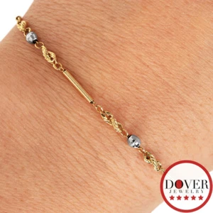 Estate 14K Two Tone Gold 9.5" Shimmery Link Chain Anklet Bracelet 2.1 Grams NR - Picture 1 of 5