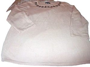 PRETTY Womens XL CRYSTAL BEADED Sweater Pink CABLE & GAUGE Jeweled Neckline - Picture 1 of 4