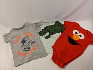 Carters, Sesame Street Boys 24mo.One Pc. Outfit and Tees Elmo Dinosaur Lot of 3  - Picture 1 of 10