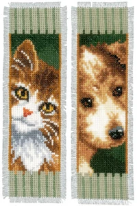 "Vervaco Kreuzstich Lesezeichen Kit (2er Set) Katze und Hund I 2,4"" x 8" - Bild 1 von 5