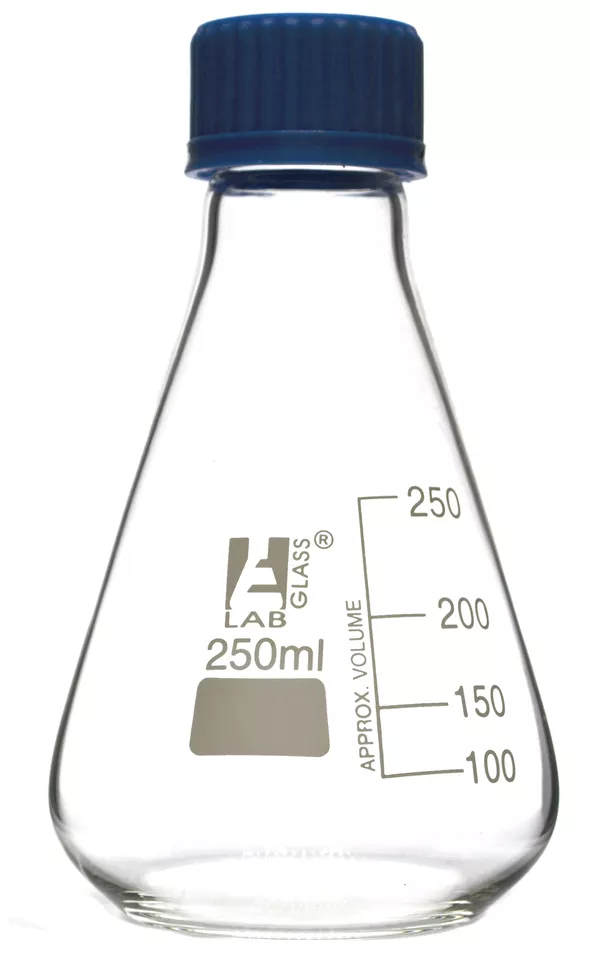 250ml Glass Erlenmeyer Flask with PTFE Lined Screw Cap, Borosilicate 3.3 Glass - Image 1 of 1
