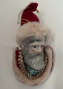 Midwest Vintage viktorianischer Weihnachtsmann Weihnachtsmann Biskuitkopf roter Samtschmuck - Bild 1 von 3