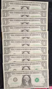 Lot 10, 1988 A $1 San Francisco Star Note Consecutive Serial Number GEMUNC T3982 - Picture 1 of 7