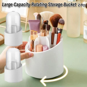2x Rotating Makeup Organiser Box Large Capacity Dustproof Storage Case with Lid - Picture 1 of 12