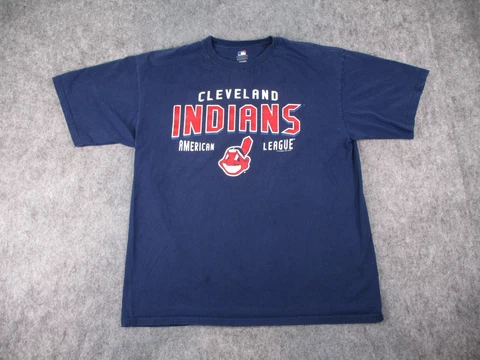 Cleveland Indians Shirt Mens XL Blue Chief Wahoo MLB Baseball Short Sleeve T Cover