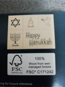 Hobbycraft Wooden Stamp Set 5 Pack Happy Hanukkah Faith New Boxed - Picture 1 of 1